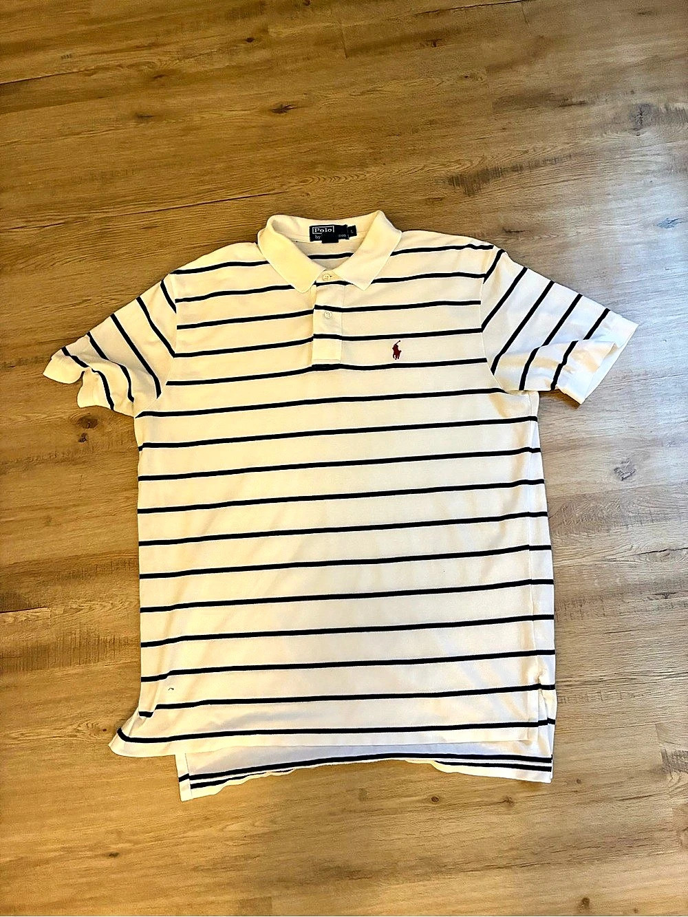 Polo Ralph Lauren Classic Fit Striped Mesh Polo Shirt White & Navy